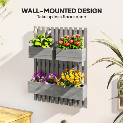 Wall-mounted Wooden Garden Planters with Trellis, Drainage Holes and 3 Planter Boxes for Patio