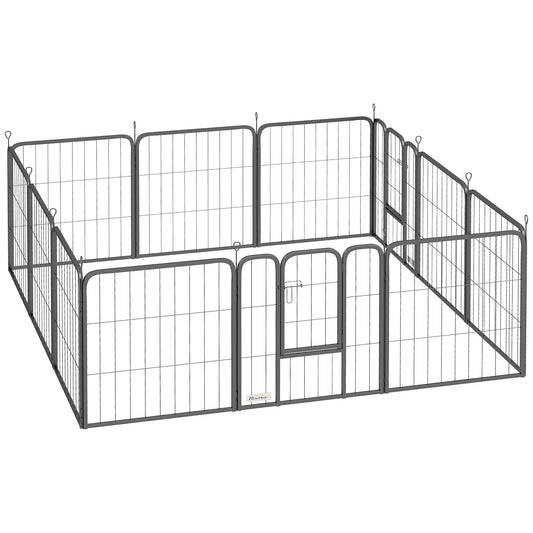 12-Panel Solid Dog Playpen with Doors, for Small Dogs, 60cm High, Black