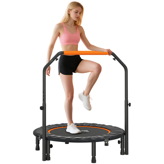40" Foldable Mini Fitness Trampoline, with Adjustable Foam Handle, Orange