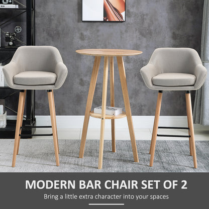 Set of 2 Bar Stools Modern Upholstered Seat Bar Chairs with Metal Frame, Solid Wood Legs Living Room Dining Room Fabric Furniture - Beige