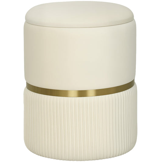 Round Storage Stool, Velvet-feel Fabric Upholstered Vanity Stool with Removable Top, Padded Seat and Hidden Space