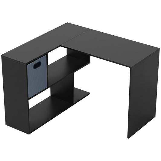 110 cm L-Shaped Desk, Small Computer Desk with Fabric Drawer and Storage Shelves for Home Office, Study