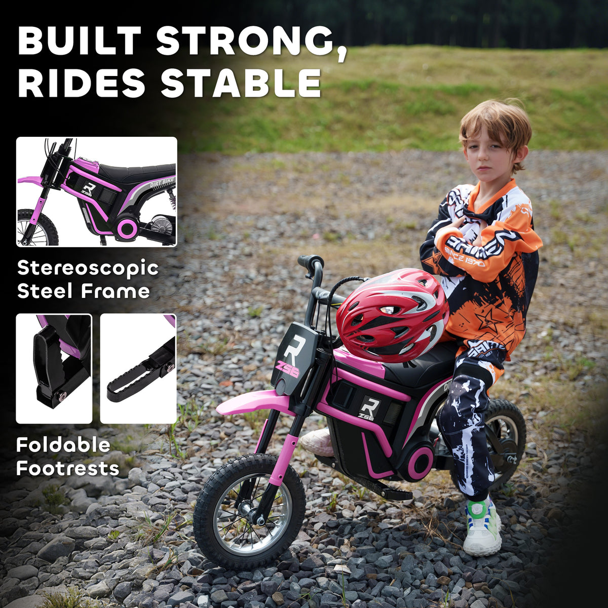 24V Electric Motorbike with Twist Grip Throttle, Music, Horn, 12" Pneumatic Tyres, 16km/h Max Speed - Pink