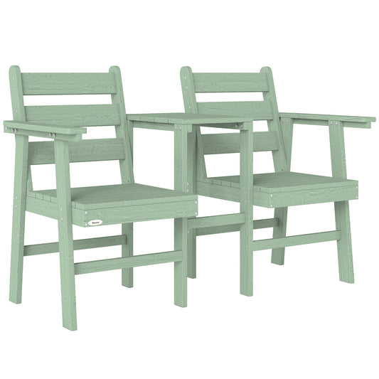 Outdoor Garden Loveseat, Embossed Wooden Jack and Jill Garden Seat with Integrated Table