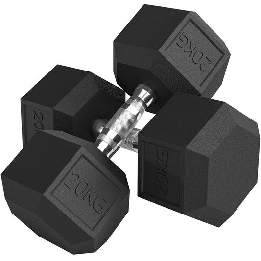 2x20KG Rubber Hex Dumbbell Portable Hand Weights Dumbbell Home Gym