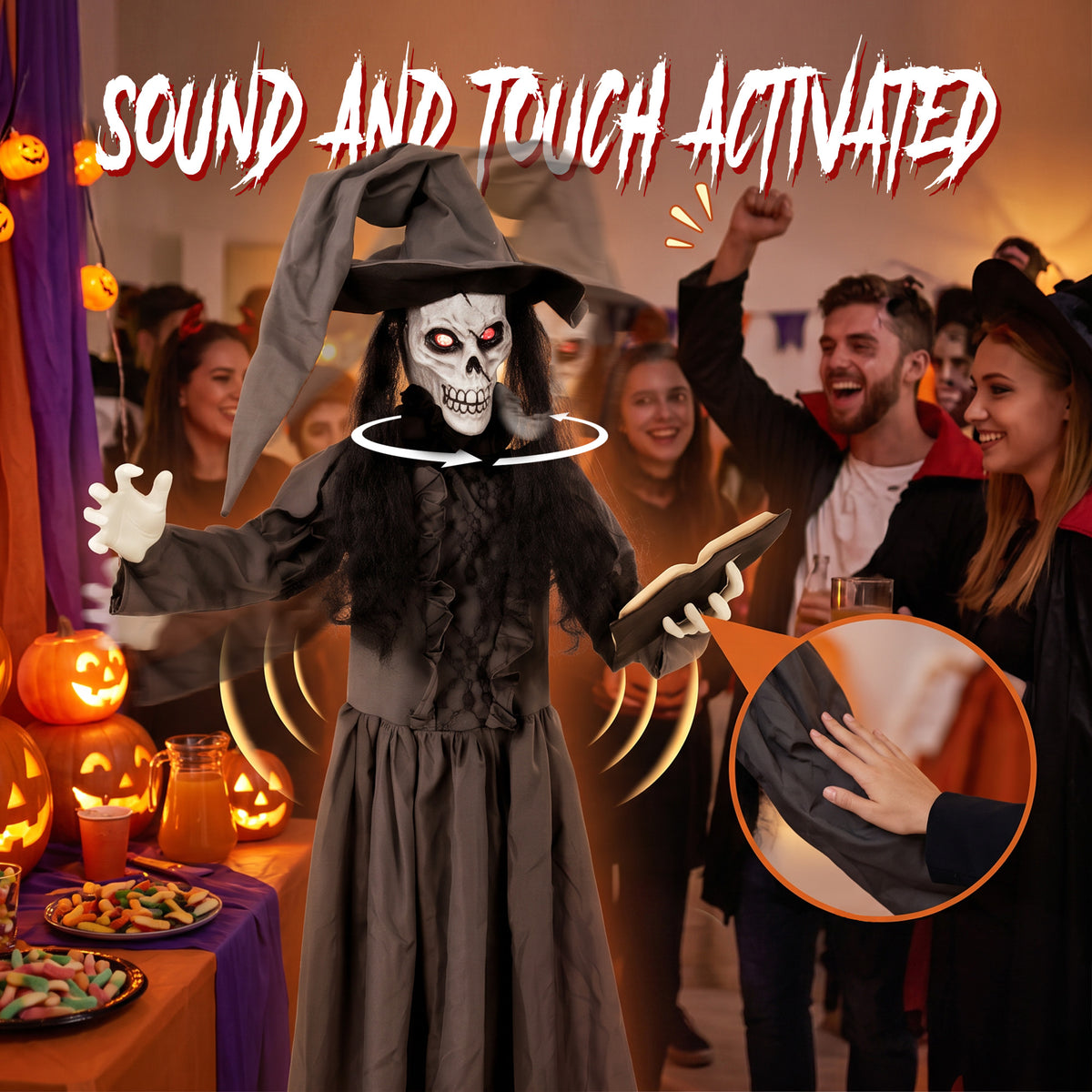 180cm Life Size Animated Witch Halloween Decorations Outdoor Indoor, Scary Halloween Animatronics Decor