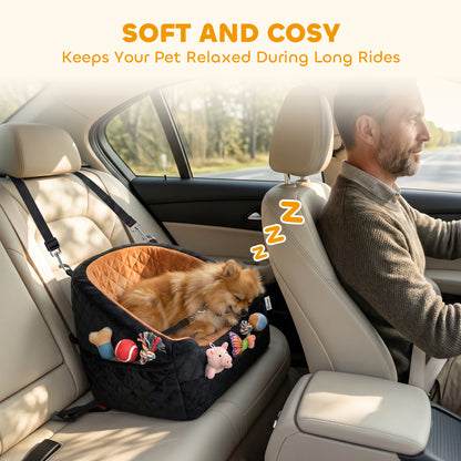 Dog Car Seat, Detachable Washable Dog Booster Seat with Thick Cushion, Seat Belt, Pockets for Small Under 10kg