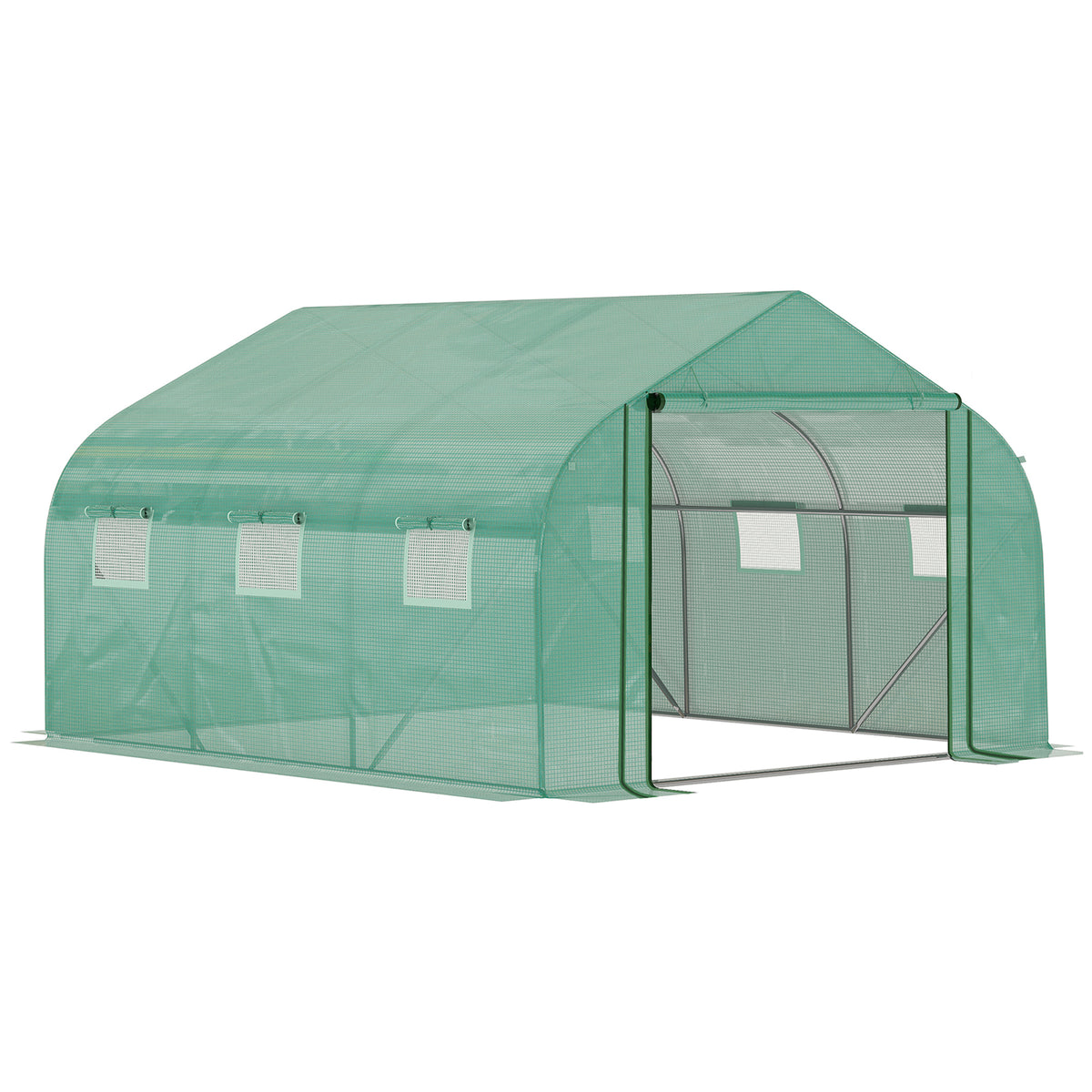 Walk-in Polytunnel Garden Greenhouse, Outdoor Mesh Door Greenhouse with PE Cover and 6 Windows, 3.5 x 3 x 2m, Green