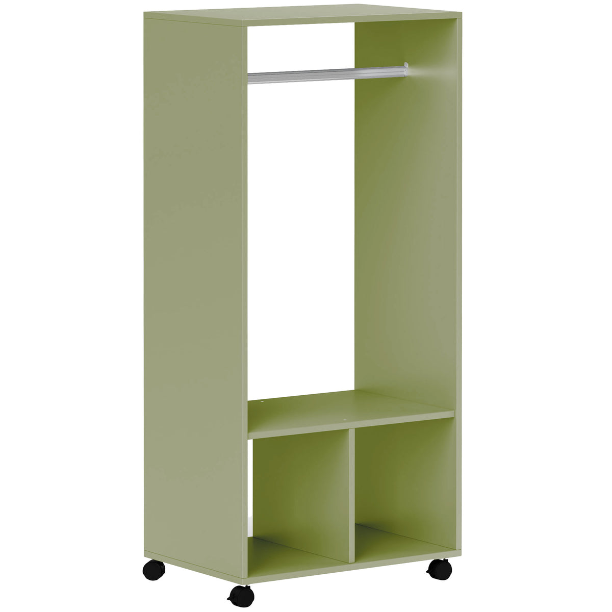 Open Wardrobe on Wheels, Bedroom Wardrobe with Clothes Hanging Rail, 2 Storage Shelves, Mobile Garment Rack for Cloakroom, Hallway, Green