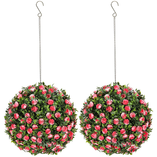 Set of 2 Decorative Artificial Plants, UV-protected Artificial Plant Topiary Rose Balls, Fake Plants for Home Indoor outdoor Decor, 28cm