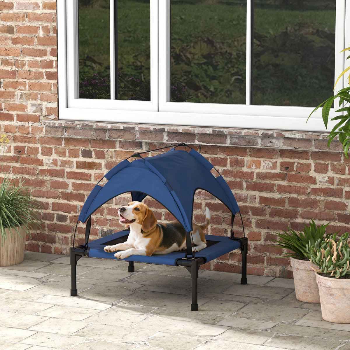 Cooling Raised Pet Bed w/ Washable Breathable Mesh, for Small Medium Dogs, 76 x 61 x 69.5cm - Dark Blue