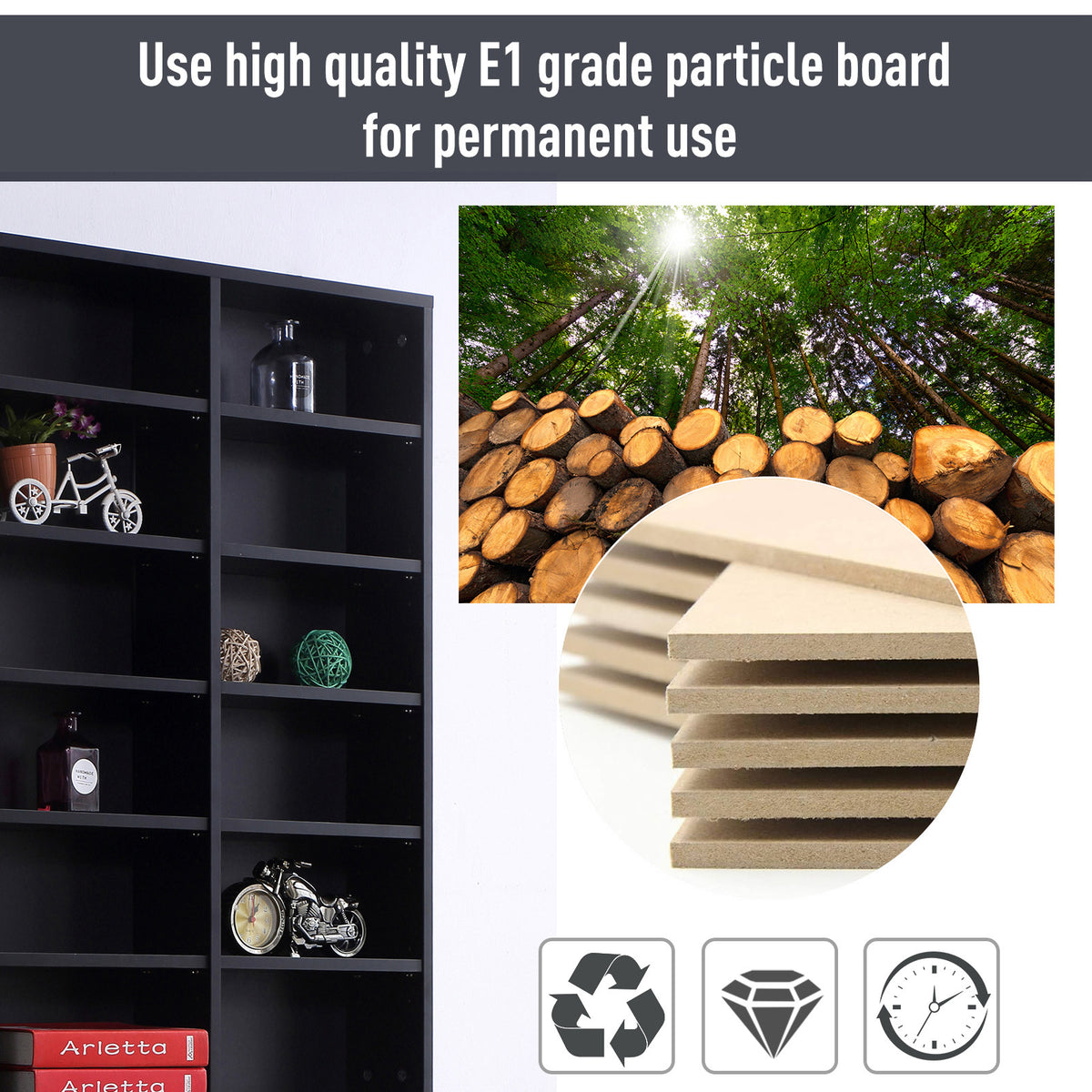 1116 CD/ 528 DVD Storage Unit, Media Storage Shelf, Wooden Display Unit with Adjustable Shelves, 102 x 195 cm, Black