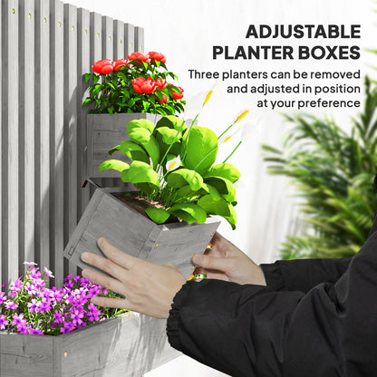 Wall-mounted Wooden Garden Planters with Trellis, Drainage Holes and 3 Planter Boxes for Patio