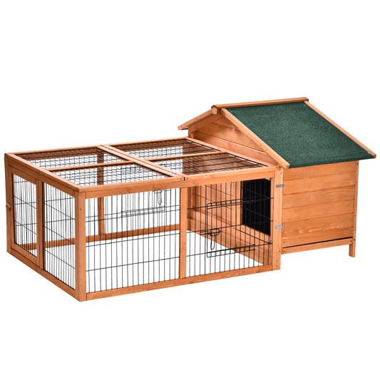Wooden Rabbit Hutch Outdoor, Guinea Pig Hutch, Detachable Pet House Animal Cage with Openable Run & Roof Lockable Door Slide-out Tray 146 x 95 x 69cm