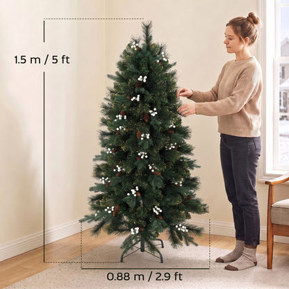 5ft Artificial Christmas Tree, Fir Hinged Xmas Tree with 490 Branch Tips, Foldable Metal Stand, Easy Assembly, Green