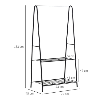 Metal Clothes Rack Coat Garment Hanger Hallway Organiser Hanging Rail Stand 2-tier Shoe Shelving A Shaped 77W x 45D x 153H cm Black