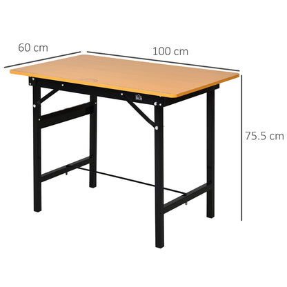 100 cm Foldable Garage Work Bench, Craft Table MDF Workstation, Heavy-duty Steel Frame with Ruler, Protractor