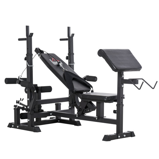Weight Bench, 6 in 1 Adjustable Bench Press with Leg Extension, Barbell Rack, Preacher Curl Pad, Resistance Band, Multi-Function Home Gym Equipment for Strength Training Weightlifting