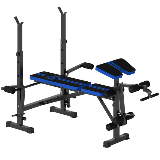 Adjustable Weight Bench with Leg Extension, Barbell Rack, Preacher Curl Pad, Butterfly, Multi-Function Home Gym Bench for Strength Training