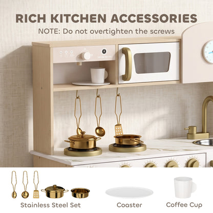 Play Kitchen, Kids Kitchen Playset with Rotating Coffee Machine, Storage Shelf, Stove, Gift for Kids 3-6 Years, White