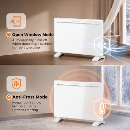 Smart Panel Heater Wall Mounted/Freestanding, Electric Heater with Weekly Timer, Open Window & Anti-Frost, 1500W, White