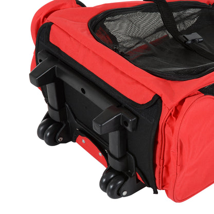 2 in 1 Dog Backpack and Trolley, Pet Travel Backpack Cat Dog Carrier with Telescopic Handle, Portable Pet Stroller Wheel Luggage Bag (Red)