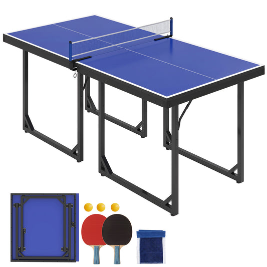 6ft Table Tennis Table, Ping Pong Table with Net, Foldable and Portable Ping Pong Set for Indoor Use, Easy Assemble, Midsize, Blue