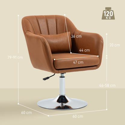 Swivel Accent Chair, Microfiber Cloth Tub Vanity Chair, Modern Armchair with Adjustable Height and Lumbar Support for Living Room Bedroom Salon Make up Room Dressing Table, Brown
