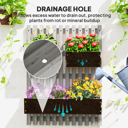 Wall-mounted Wooden Garden Planters with Trellis, Drainage Holes and 3 Planter Boxes for Patio