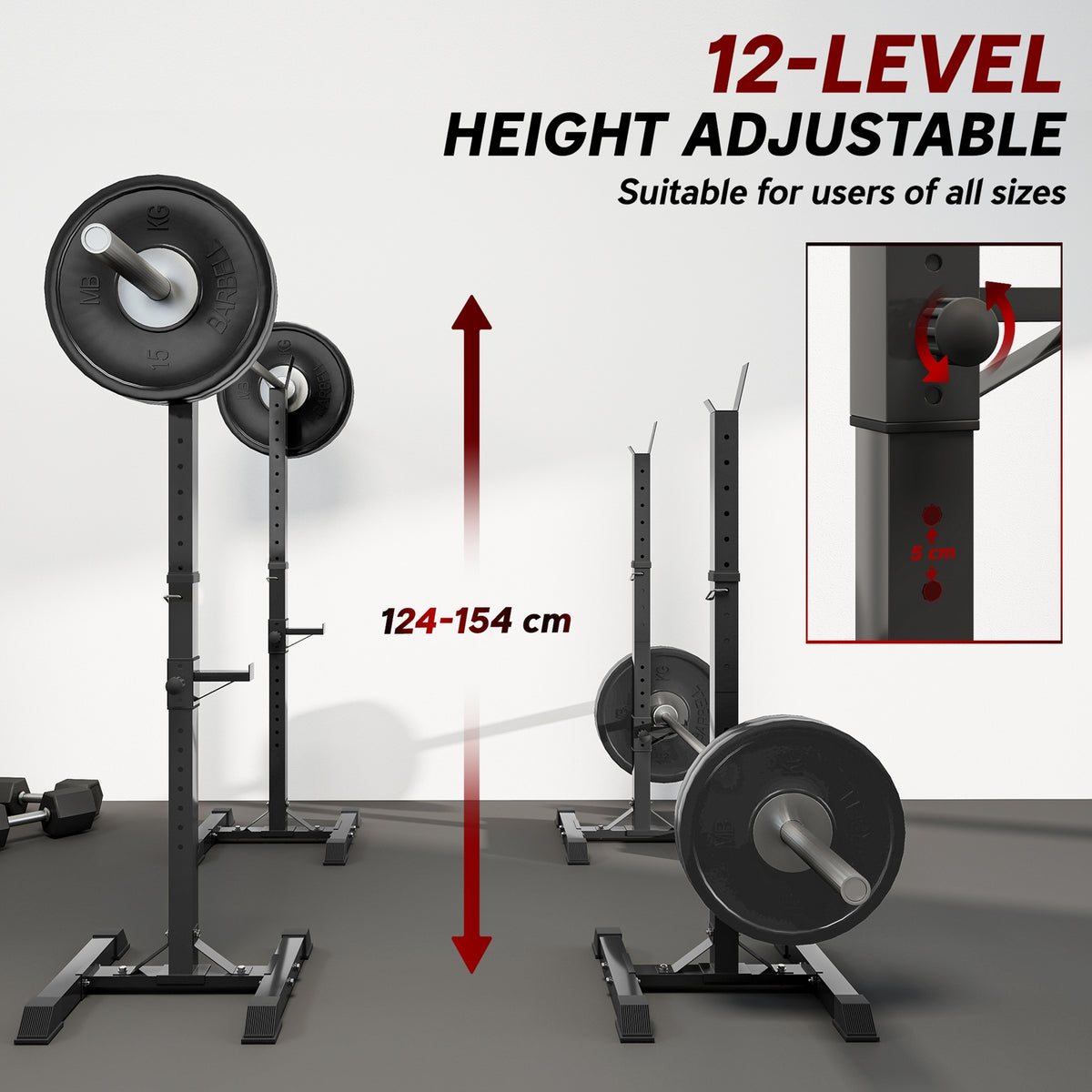 Adjustable Squat Rack, Weight Strength Training Bench Press Rack Weight Bench Supporter for Home Gym Exercise, Max Load 150kg, 124-154cm