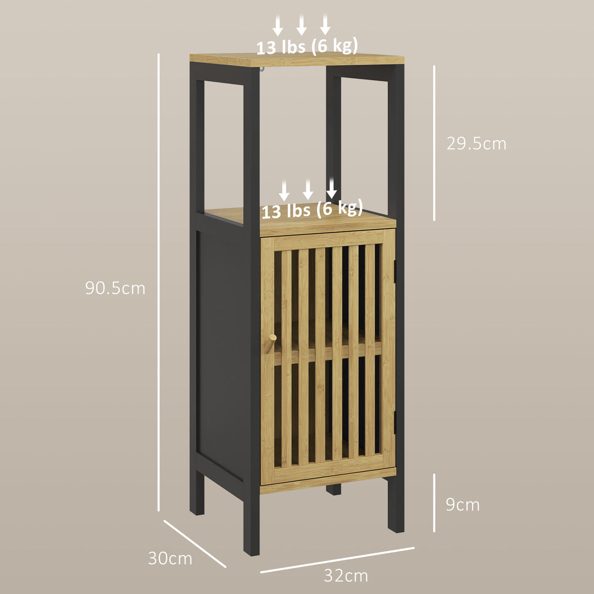 Bamboo-Blend Retro Cut-Out Bathroom Storage Unit