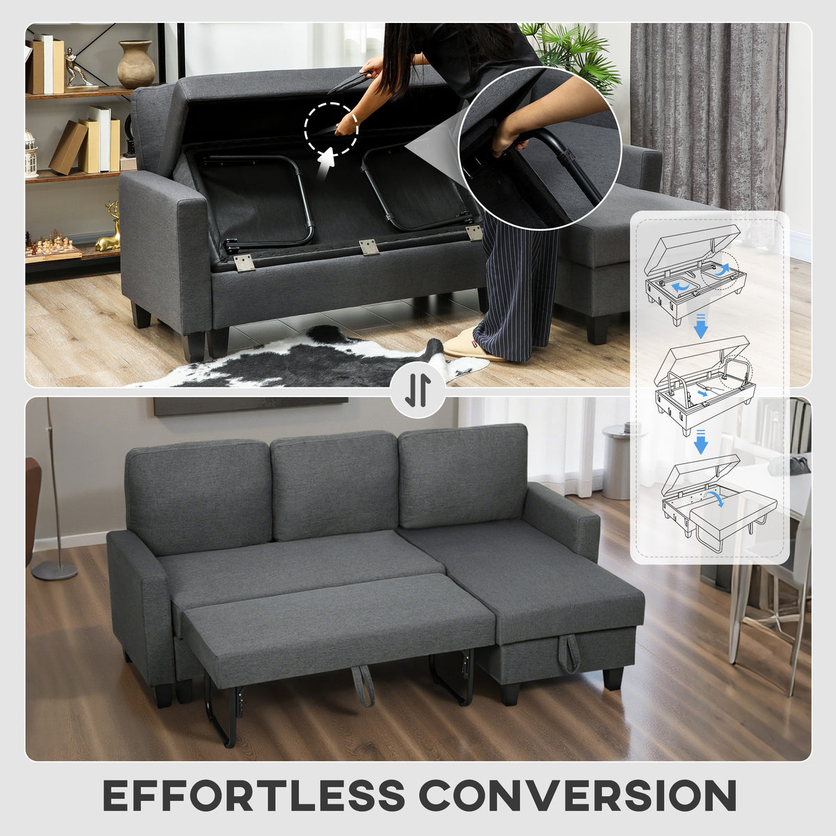 Three-Seater Storage Sofa Bed