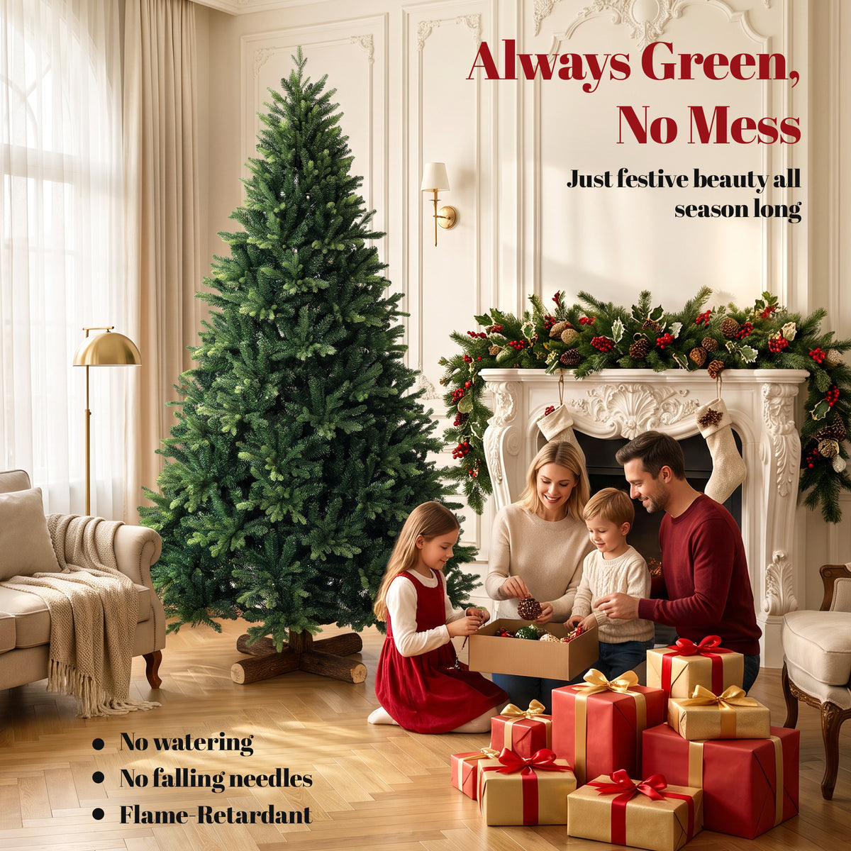 Artificial Christmas Tree, Hinged Xmas Tree with 3834 PE & PVC Branch Tips, 7ft, Green