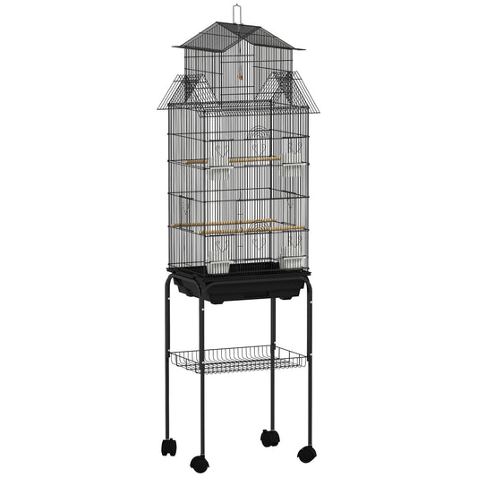Metal Bird Cage with Plastic Swing, Perch, Food Container, Tray, Handle, for Finches, Canaries, Budgies, 43 x 32.5 x 163