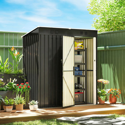 5 x 3 ft Lean-to Garden Shed, Outdoor Storage Shed with Lockable Door and Vents
