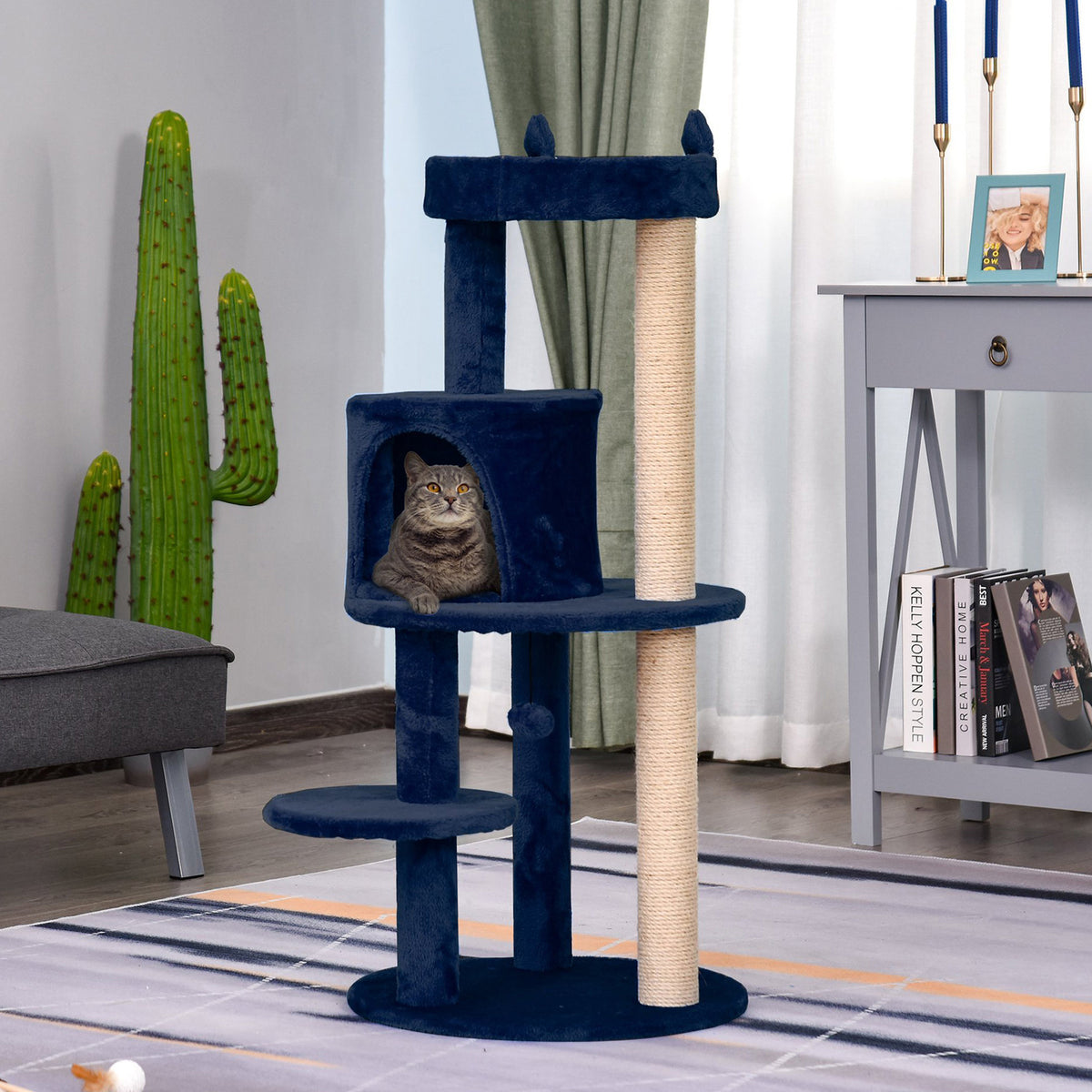 104 cm Cat Tree, Cat Condo Tree Tower, Cat Activity Centre with Scratching Posts, Plush Perches, Hanging Ball