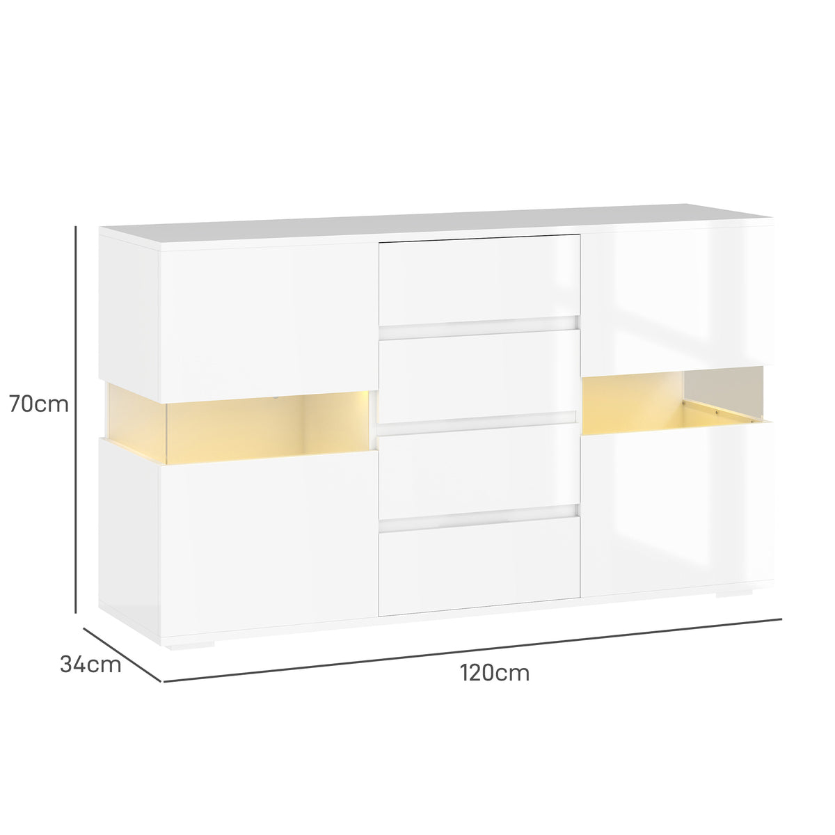 LED Light Sideboard - High Gloss White
