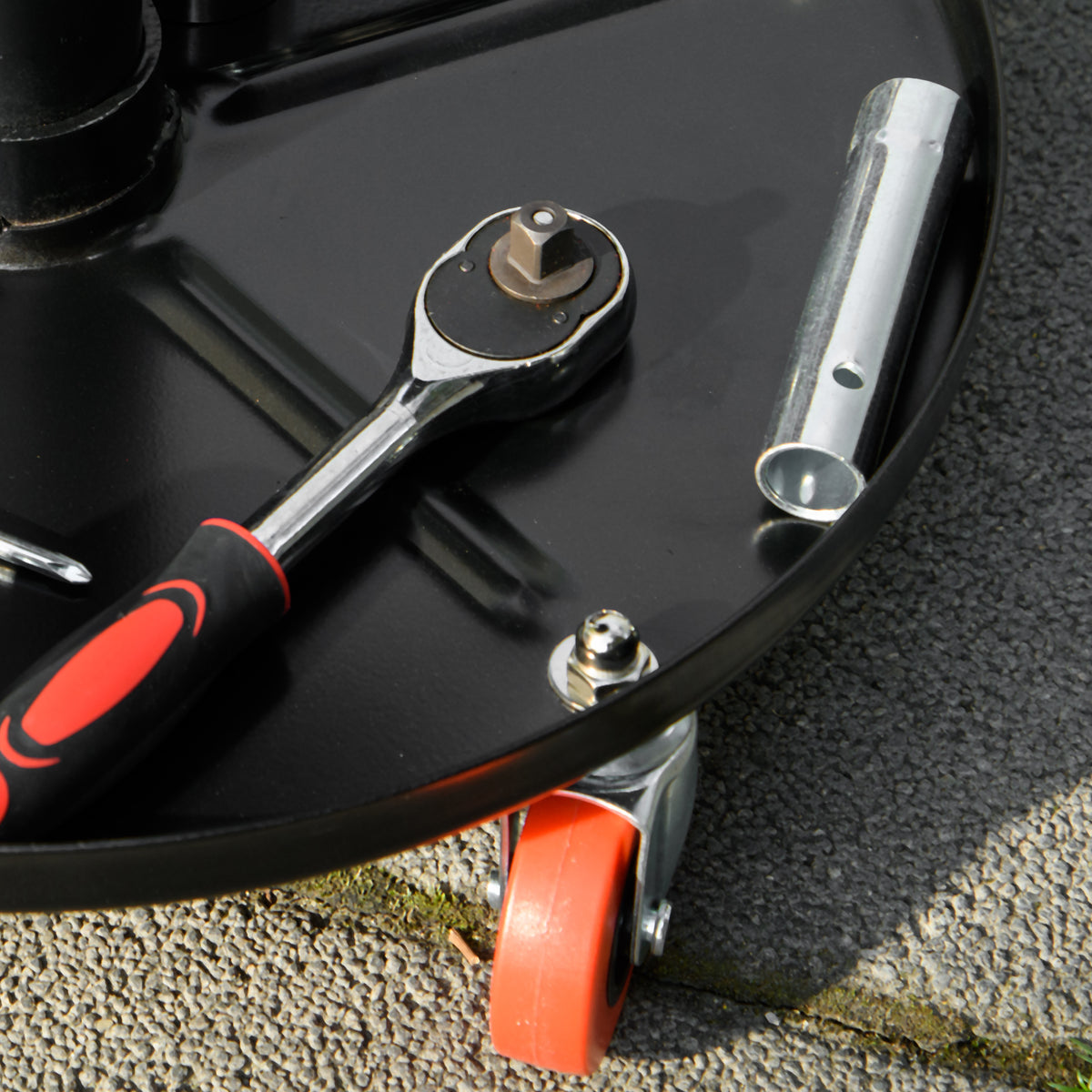 Rolling Mechanical Stool, Pneumatic Adjustable Workshop Stool with Tool Tray, Wheels