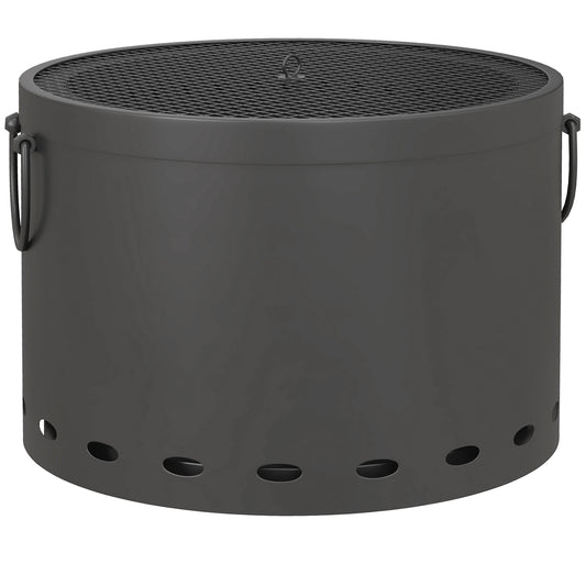 Smokeless Fire Pit, 38cm Portable Wood Burning Firepit with Spark Screen and Poker, Low Smoke Camping Bonfire Stove for Garden Patio Picnic, Dark Grey