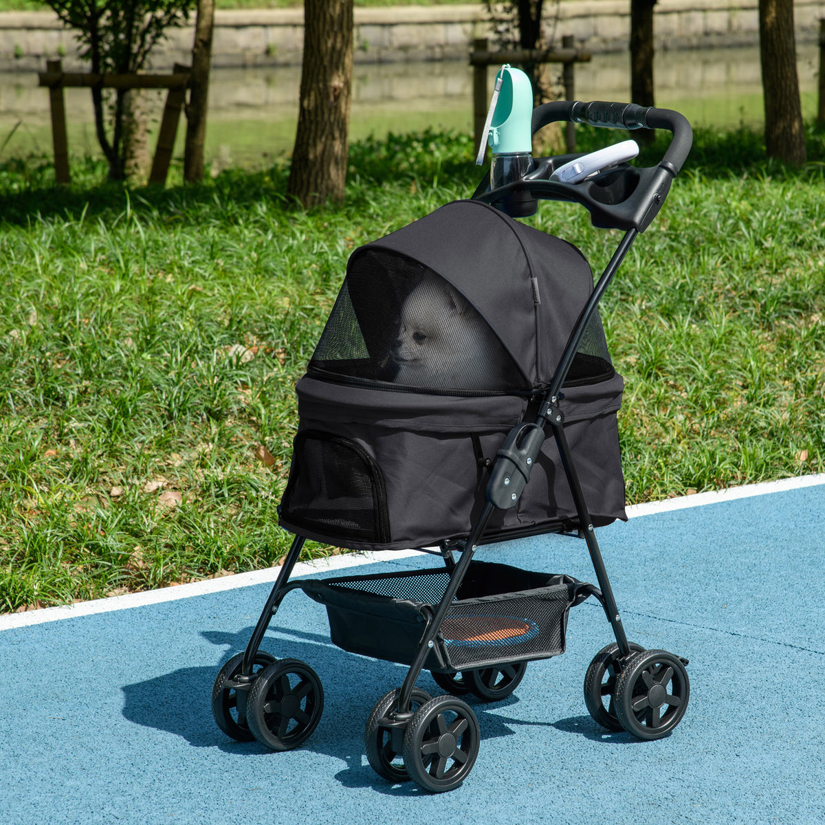 Dog Pram Dog Stroller Foldable Pet Pushchair with 4 Wheels, Safety Leashes, Cup Holder for Small Dogs