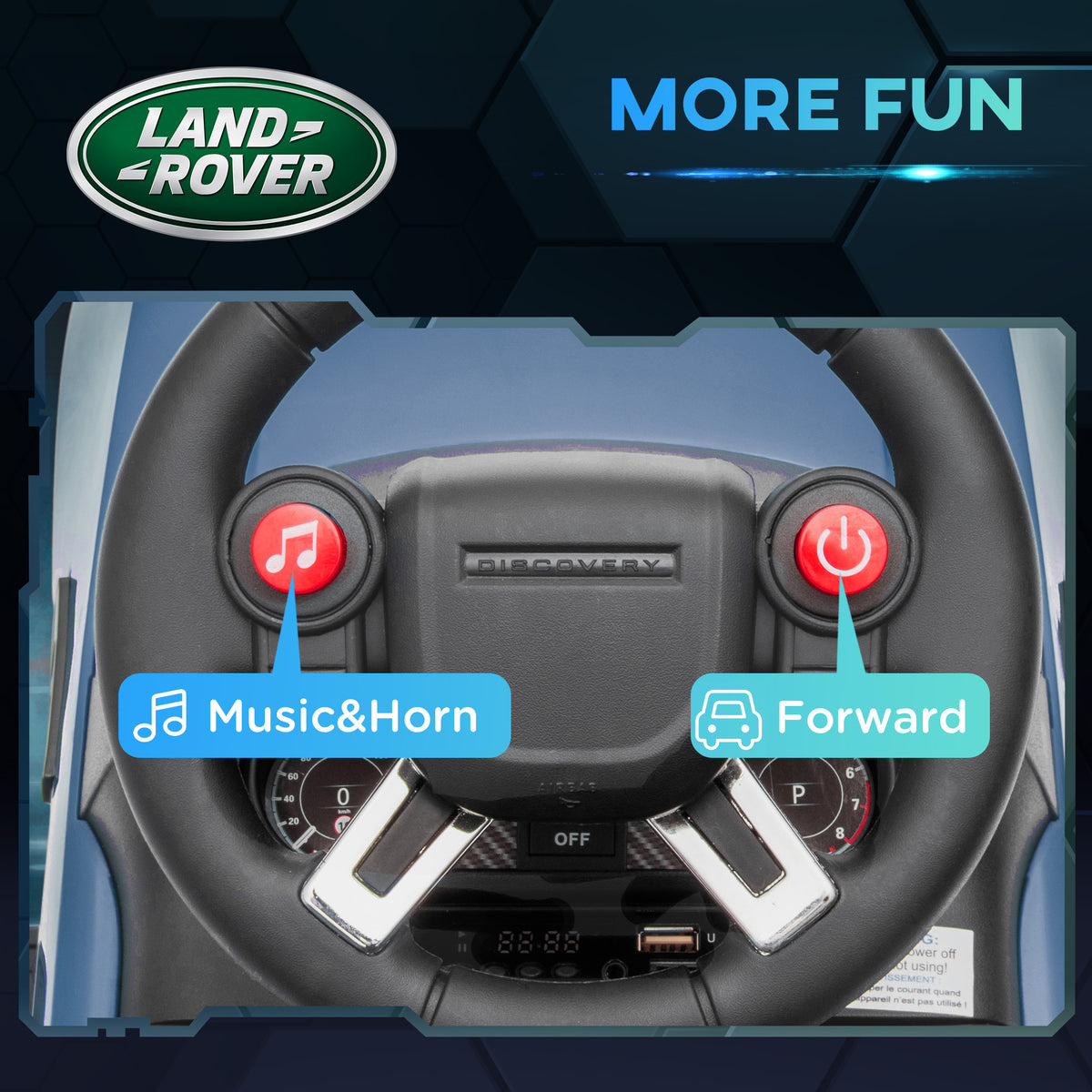 2-in-1 Land Rover Licensed 6V Kids Electric Ride On Car, Sliding Car w/ Headlights, Music, for 18-60 Months, Light Blue