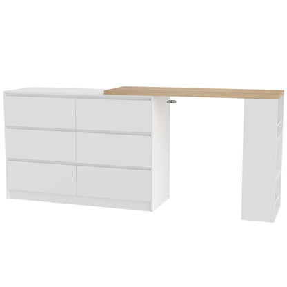 Vanity Table, Dressing Table with 6 Drawers and 3-Tier Shelf for Women and Girls, White