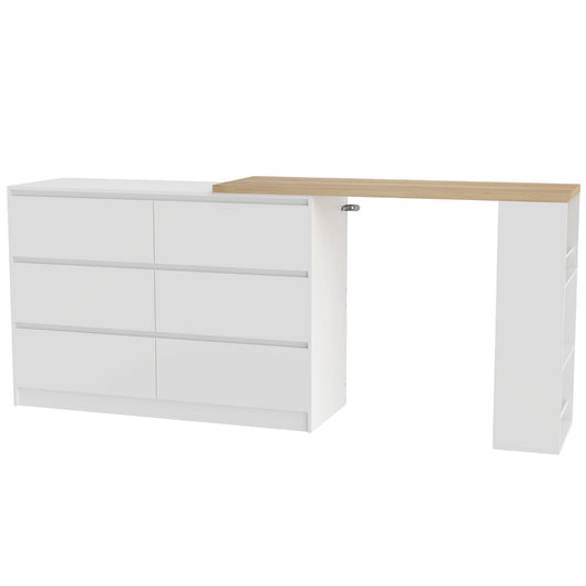 Vanity Table, Dressing Table with 6 Drawers and 3-Tier Shelf for Women and Girls, White