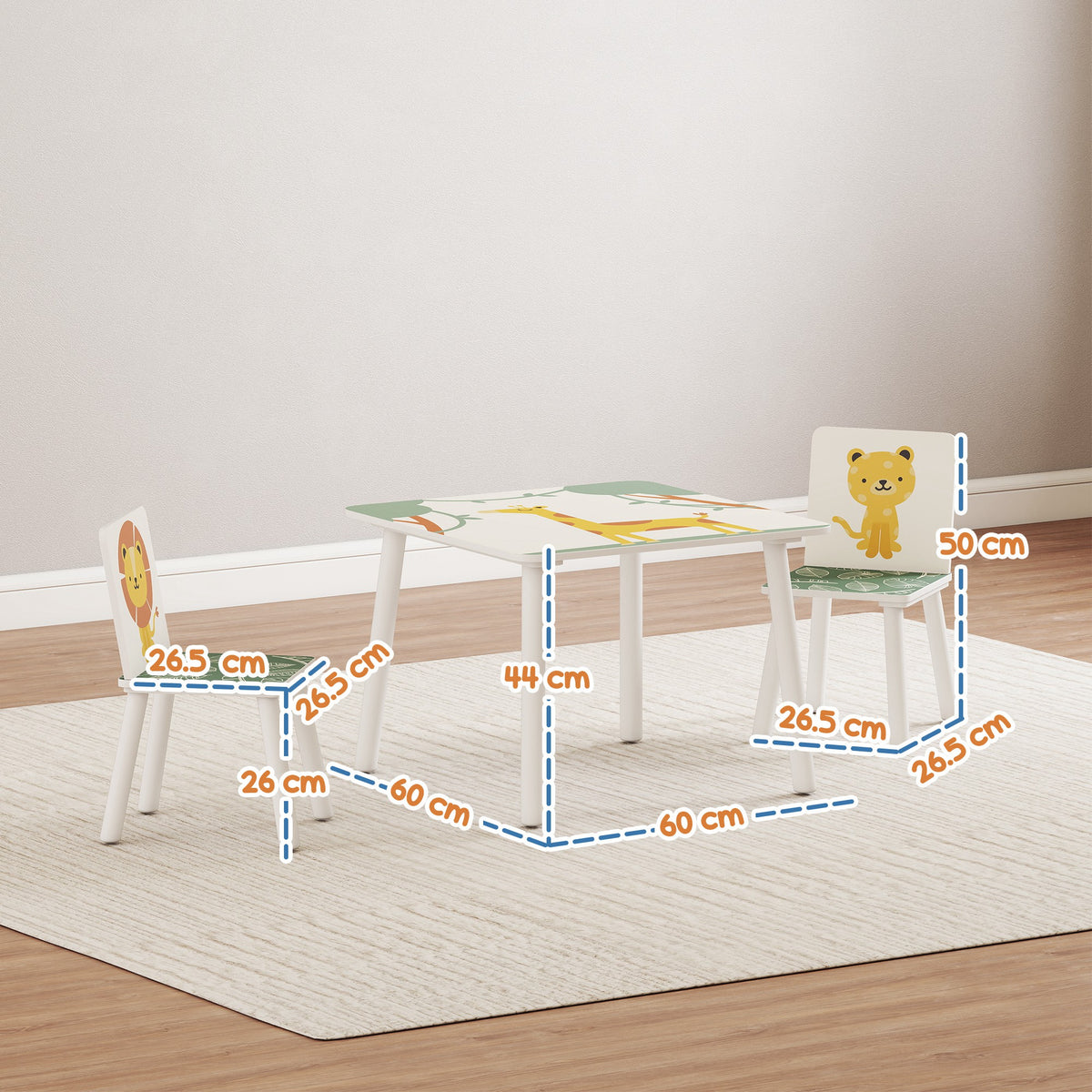 3-Piece Toddler Table and Chair Set, Kids Table with 2 Chairs Set for Bedroom, Nursery, Playroom