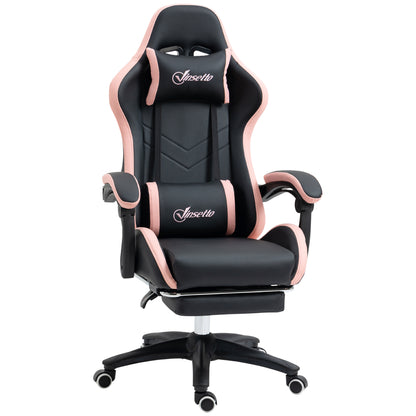 Gaming Chair, Computer Gamer Chair with Reclining High Back, Headrest, Lumbar Support, Footrest, Swivel Wheels, PU Leather, Adjustable Height for Home, Black and Pink