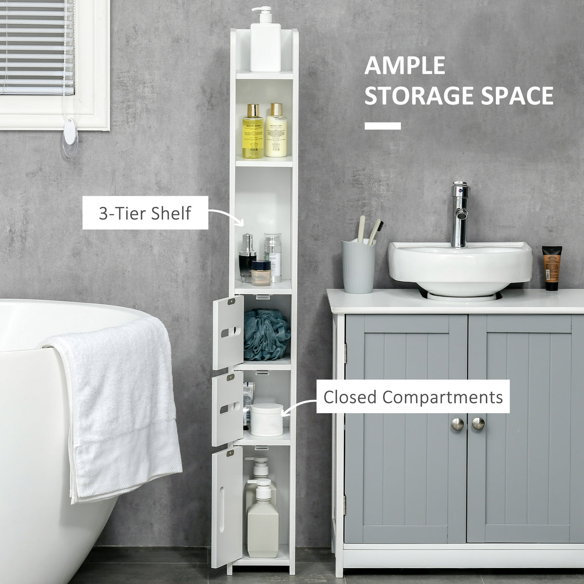 Modern Bathroom Storage Cabinet, Freestanding Tall Bathroom Cabinet with Open Shelves for Bedroom Hallway
