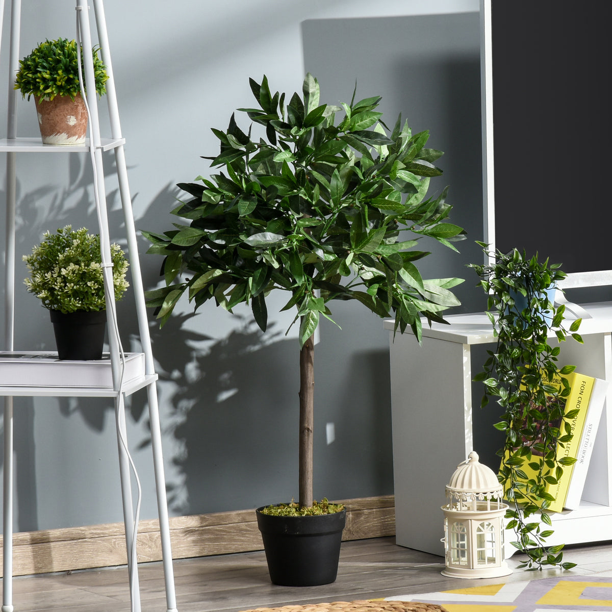 Artificial Bay Laurel Topiary Trees w/ Pot Fake, Set Of 2 90cm/3FT Indoor Greenery Plant Home Office Garden Decor Green