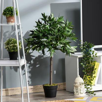 Artificial Bay Laurel Topiary Trees w/ Pot Fake, Set Of 2 90cm/3FT Indoor Greenery Plant Home Office Garden Decor Green