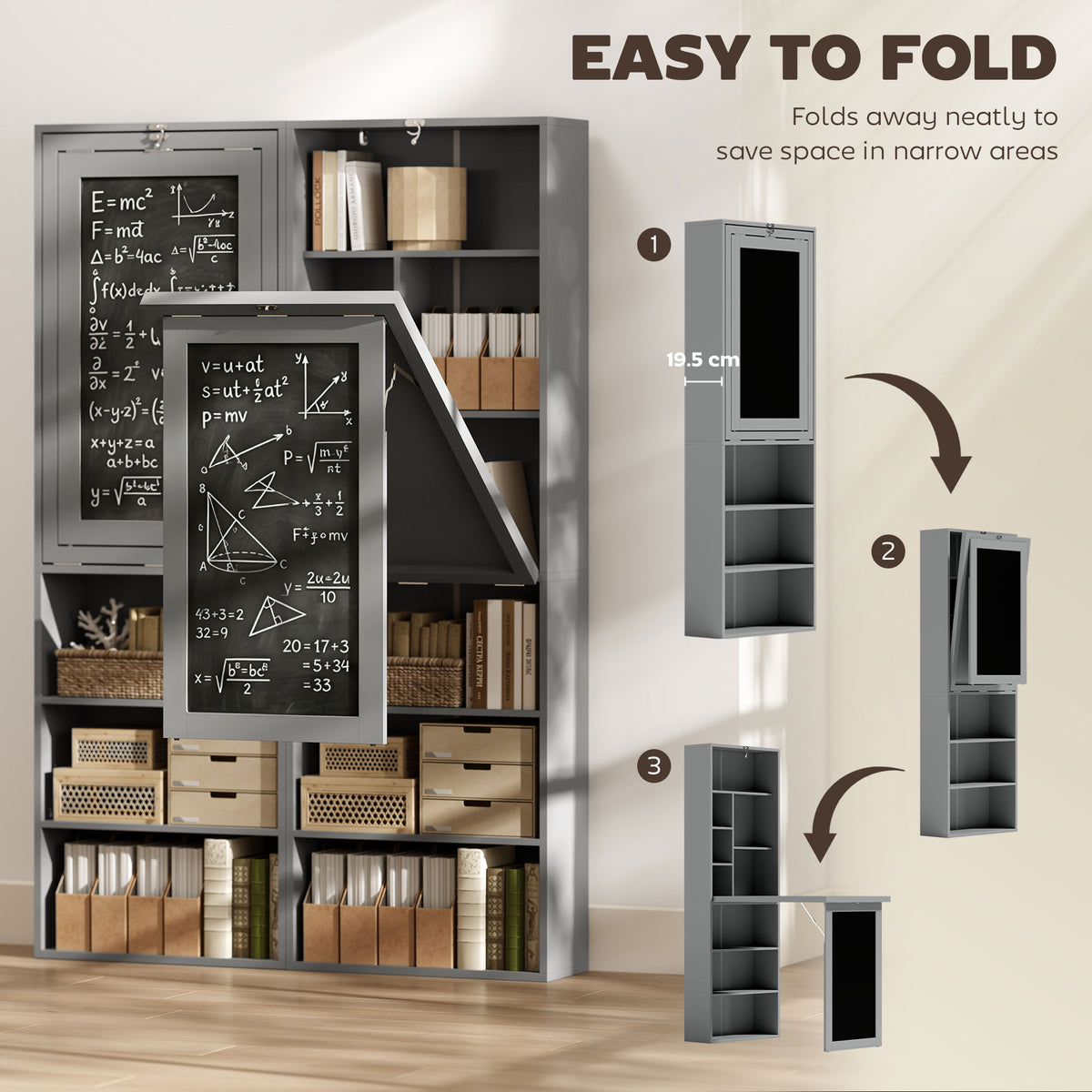 Folding Convertible Desk with Blackboard Multi-function Computer Office Workstation Side Shelf