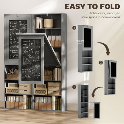 Folding Convertible Desk with Blackboard Multi-function Computer Office Workstation Side Shelf